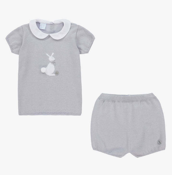 Conjunto de pantalones cortos de algodón gris con diseño de conejito para niños